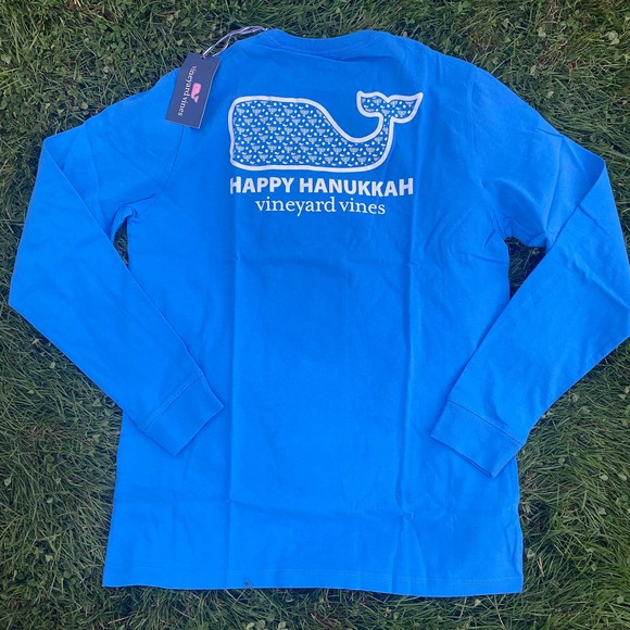 NWT Vineyard Vines Kids Happy Hanukkah Whale Long Sleeve T-Shirt (XL/18) - Picture 1 of 9